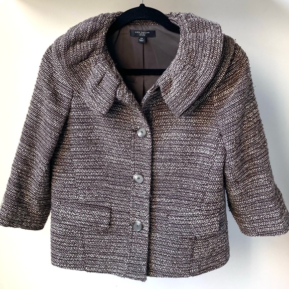 Ann Taylor Cropped Wool Tweed Brown Jacket Size 2P - Picture 5 of 11